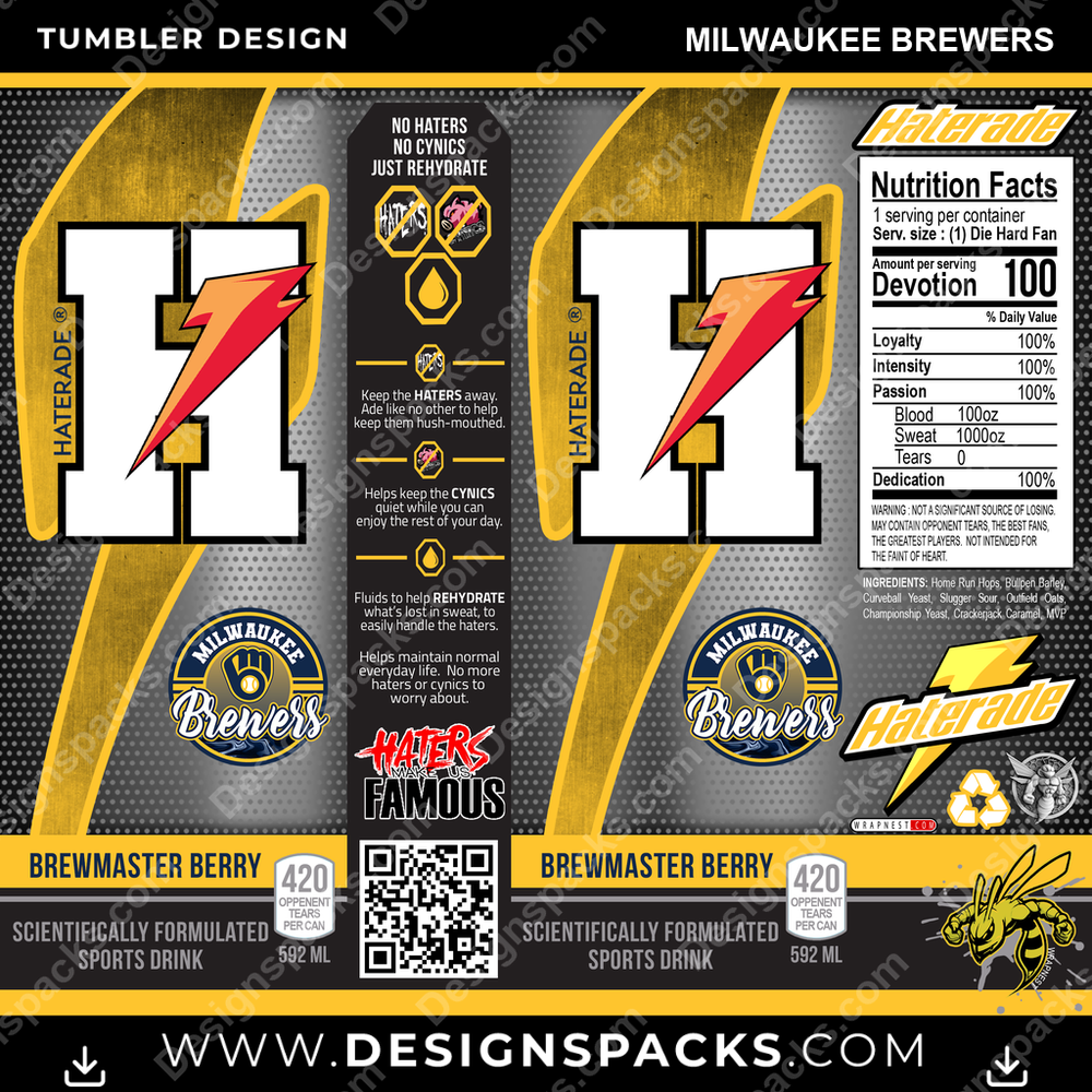 Baseball Haterade Milwaukee Brewers Tumbler Digital Wrap Design