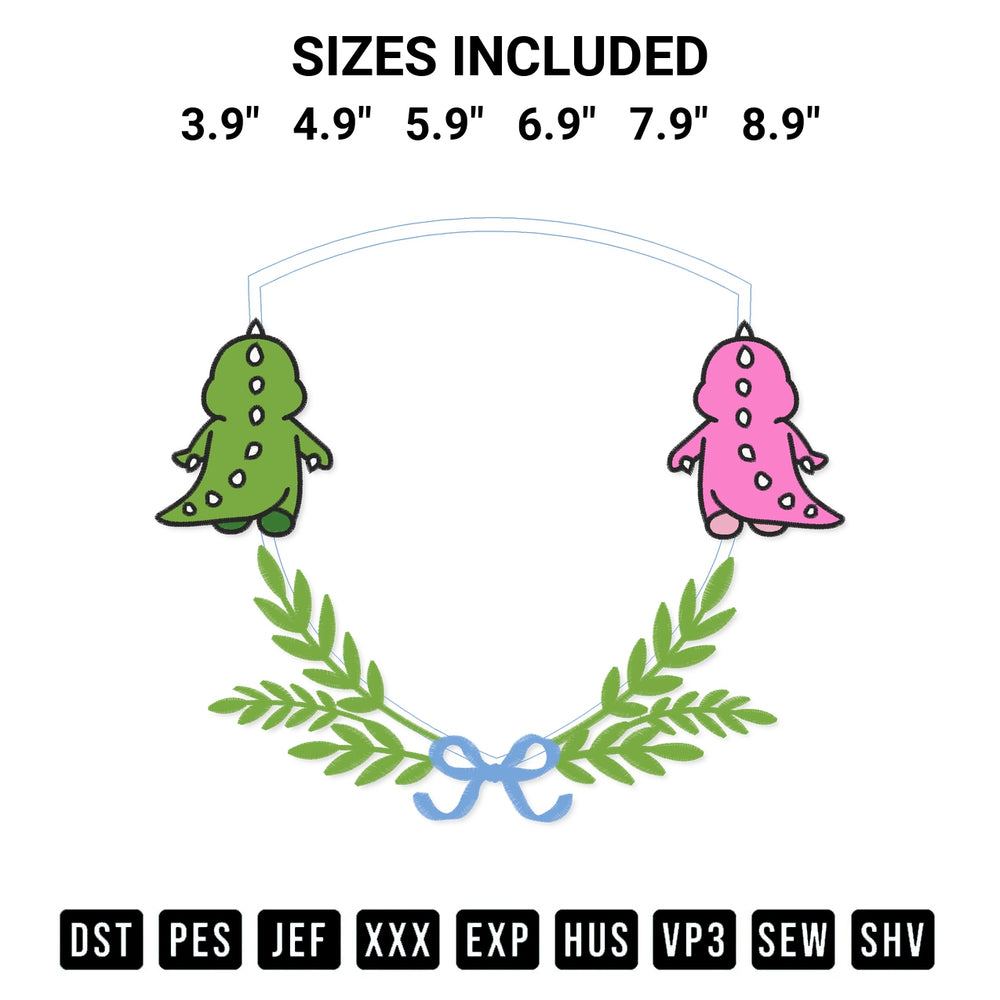 Looking for the perfect pattern? Download the Dinosaur Couple Frame Embroidery Design embroidery design today at Designspacks.com. Crisp, clean stitching guaranteed. Available sizes: 3.9", 4.9", 5.9", 6.9", 7.9", 8.9".