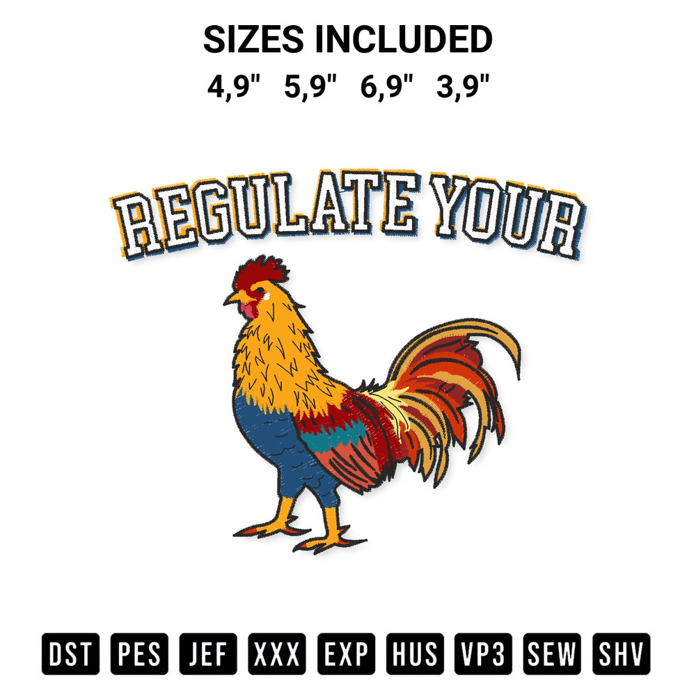 Shop the Regulate Your Cock Logo Embroidery Design machine embroidery pattern at Designspacks.com. Beautifully digitized for flawless stitching on any fabric. Available sizes: 4,9", 5,9", 6,9", 3,9".