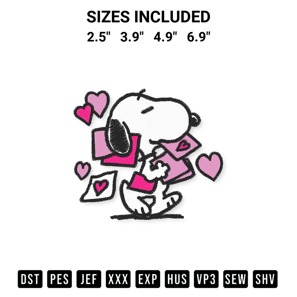 Looking for the perfect pattern? Download the Peanuts Valentines Letter Snoopy Embroidery Design embroidery design today at Designspacks.com. Crisp, clean stitching guaranteed. Available sizes: 2.5", 3.9", 4.9", 6.9".