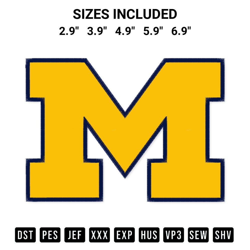 Shop the Michigan Wolverines Football Embroidery Design machine embroidery pattern at Designspacks.com. Beautifully digitized for flawless stitching on any fabric. Available sizes: 2.9", 3.9", 4.9", 5.9", 6.9".