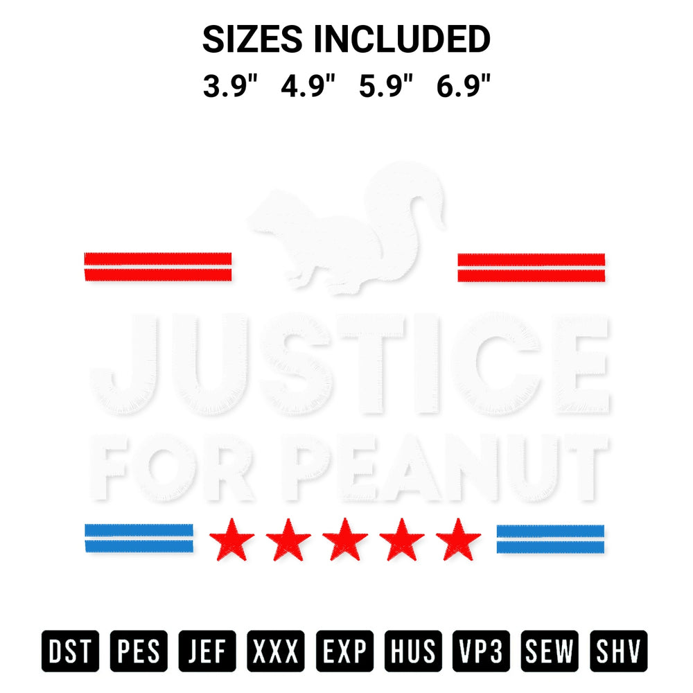 Stitch like a pro with the Justice For Peanut Embroidery Design embroidery pattern from Designspacks.com. High-quality digital machine embroidery file. Available sizes: 3.9", 4.9", 5.9", 6.9".