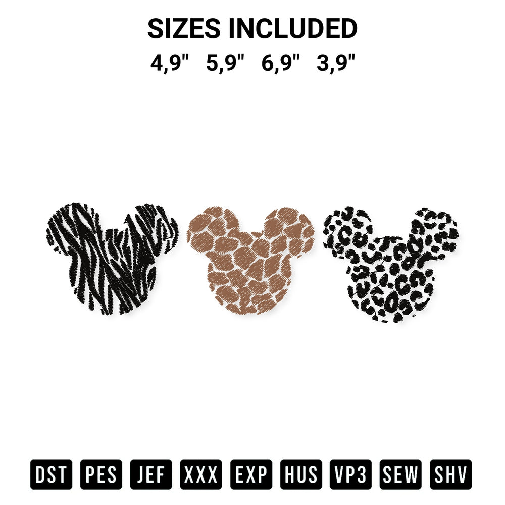 Stitch like a pro with the Animal Print Mickey Ears Mickey Animal Print Disney Animal Print Logo Embroidery Design embroidery pattern from Designspacks.com. High-quality digital machine embroidery file. Available sizes: 4,9", 5,9", 6,9", 3,9".
