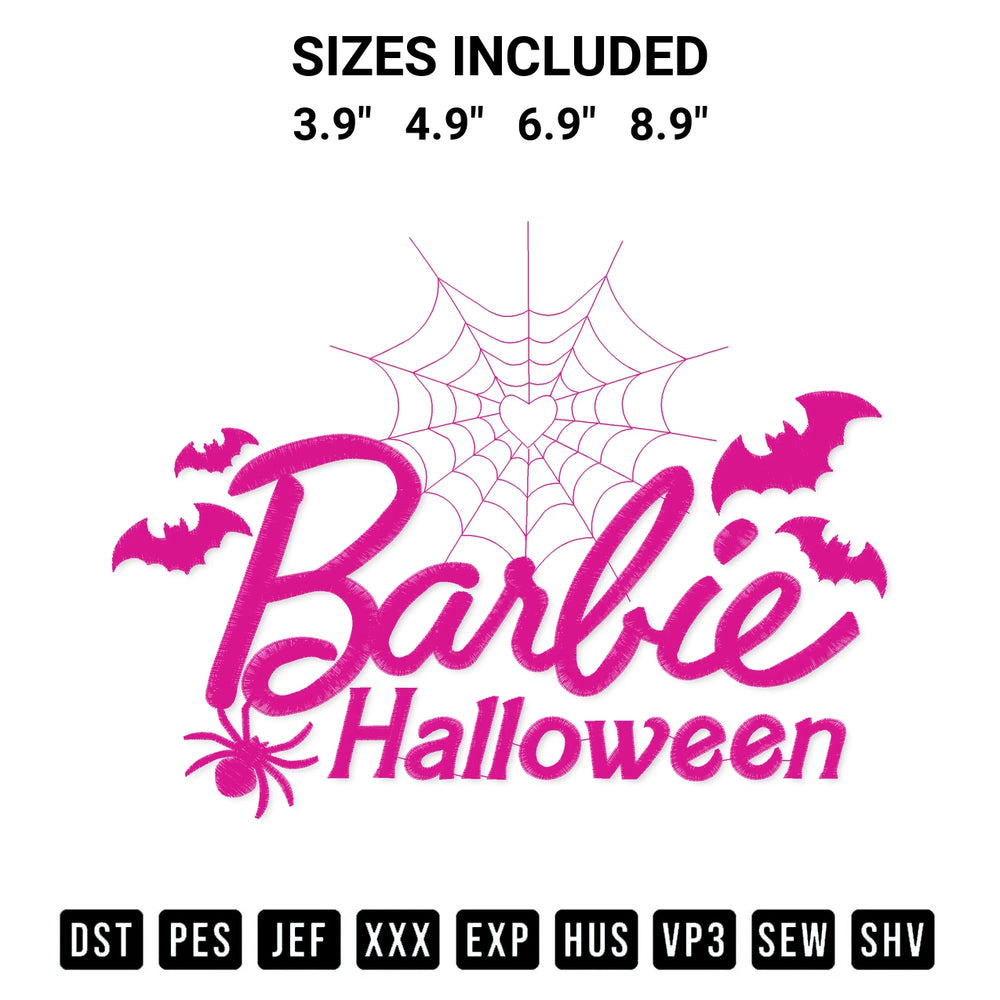 Get the Barbie Halloween Embroidery Design embroidery design for your custom crafts! Premium digitized files available for instant download at Designspacks.com. Available sizes: 3.9", 4.9", 6.9", 8.9".