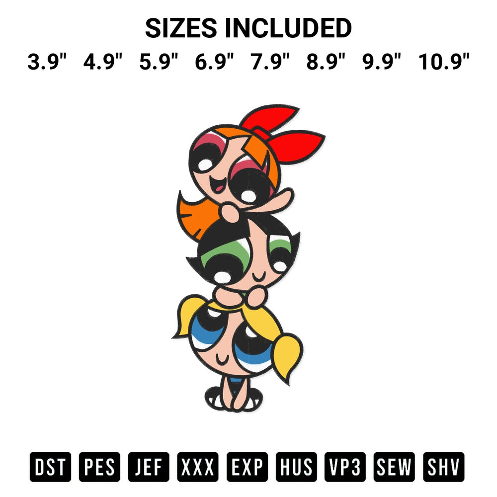 Create amazing crafts with the The Powerpuff Girls Funny Embroidery Design embroidery file. High-quality digital download from Designspacks.com, perfect for beginners and pros. Available sizes: 3.9", 4.9", 5.9", 6.9", 7.9", 8.9", 9.9", 10.9".