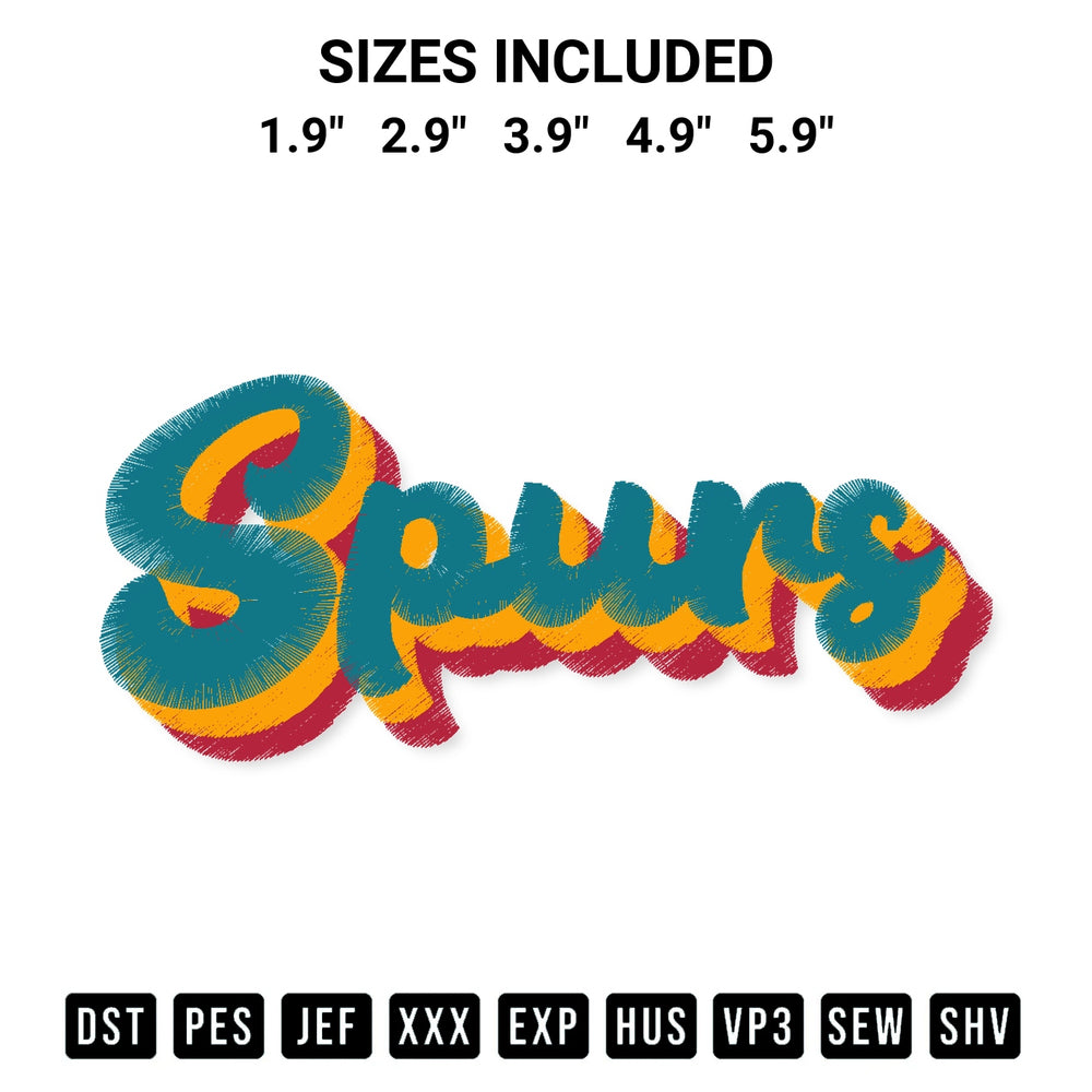 Add a unique touch to your apparel with the Spurs Nba Embroidery Design embroidery file. Premium instant download available now on Designspacks.com. Available sizes: 1.9", 2.9", 3.9", 4.9", 5.9".