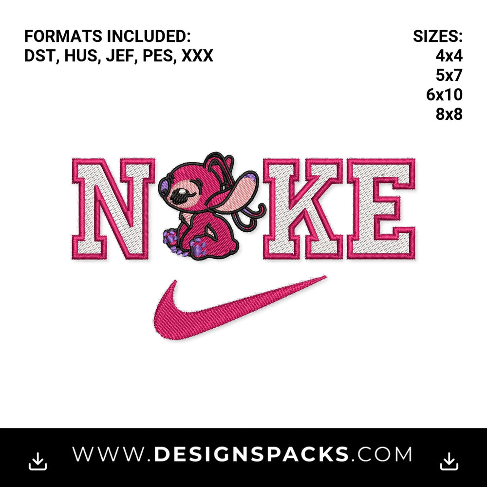 Pink Angel Stitch Nike Swoosh Embroidery Design - Instant digital download pattern at Designspacks.com