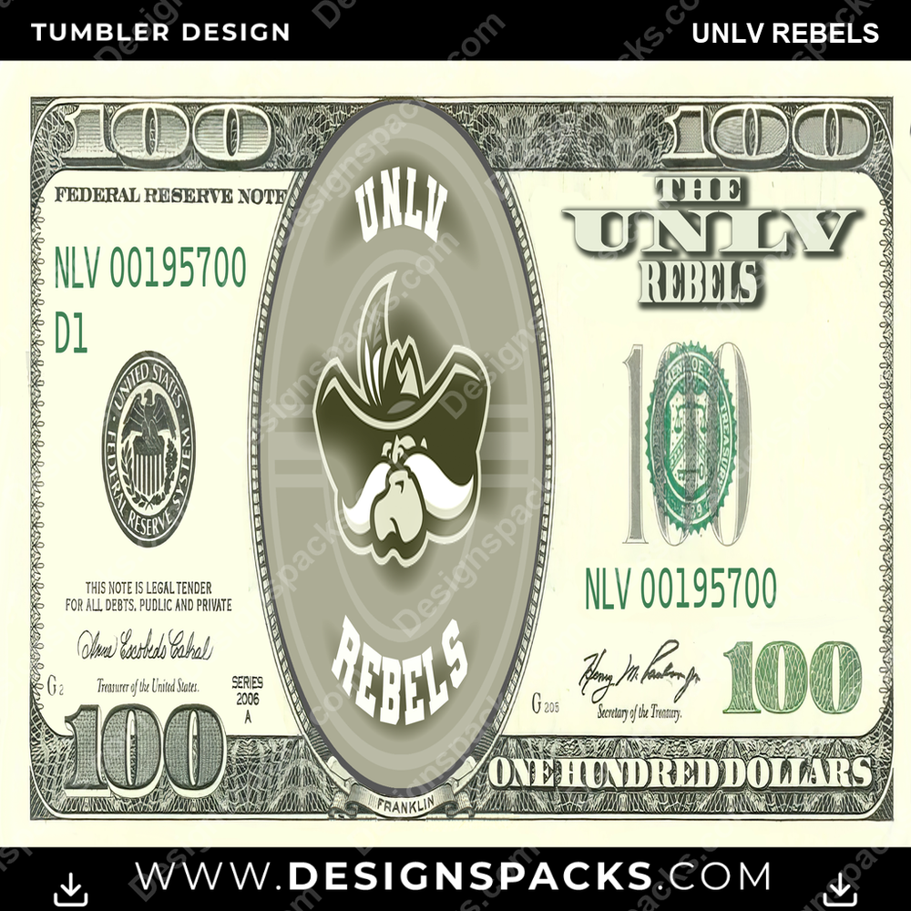 College Sport 100 Dollar Bill UNLV Rebels NCAA College Sport Tumbler Digital Wrap Design Download