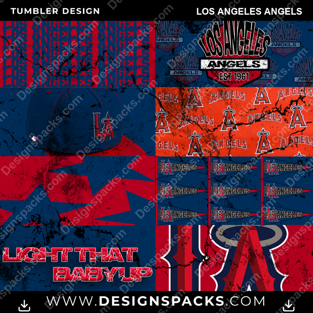Baseball Distressed BG Los Angeles Angels Tumbler Digital Wrap Design