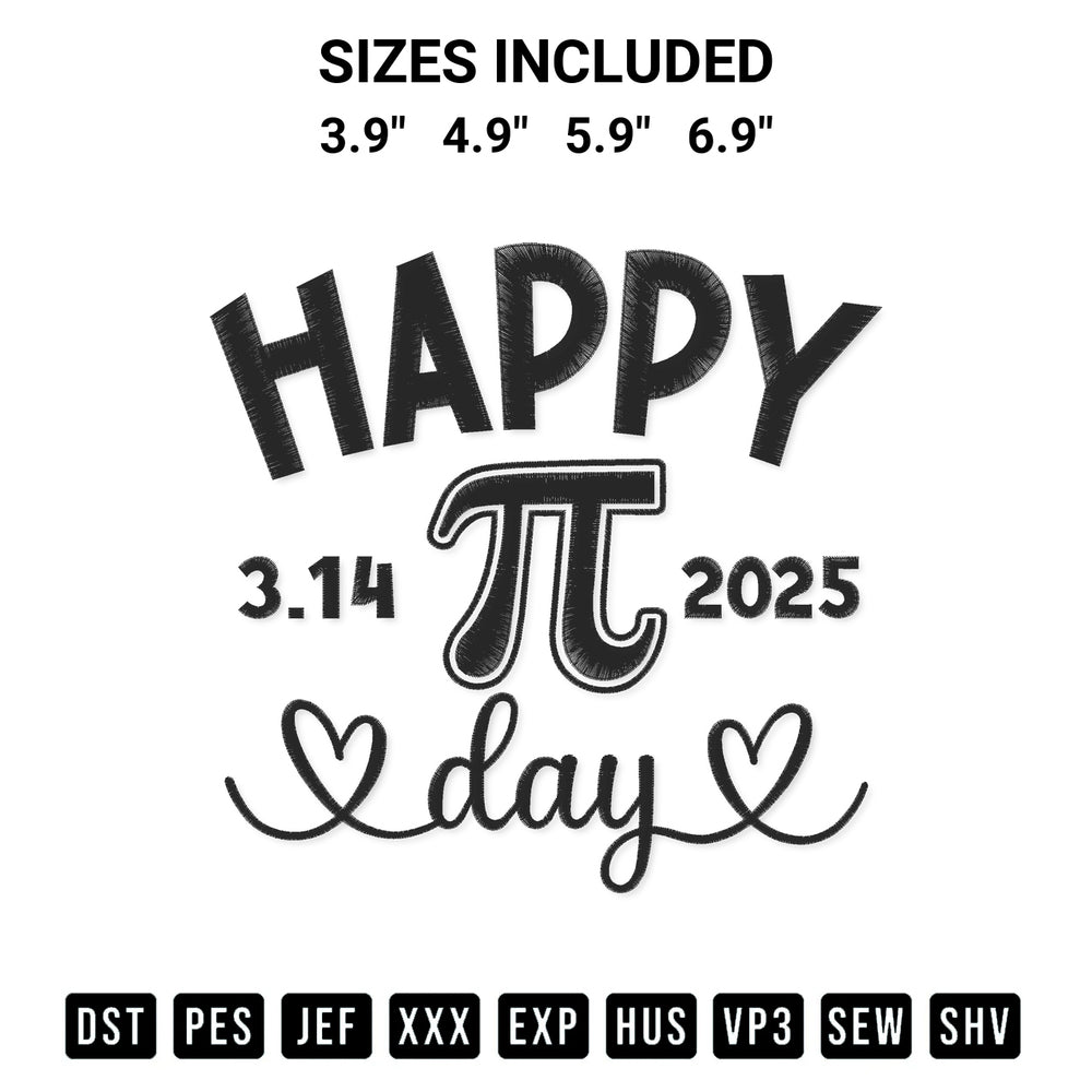 Get the 2025 Happy Pi Day Embroidery Design embroidery design for your custom crafts! Premium digitized files available for instant download at Designspacks.com. Available sizes: 3.9", 4.9", 5.9", 6.9".
