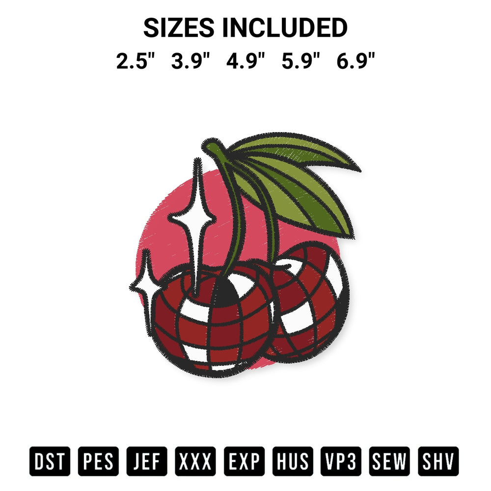 Looking for the perfect pattern? Download the Red Disco Cherries Embroidery Design embroidery design today at Designspacks.com. Crisp, clean stitching guaranteed. Available sizes: 2.5", 3.9", 4.9", 5.9", 6.9".