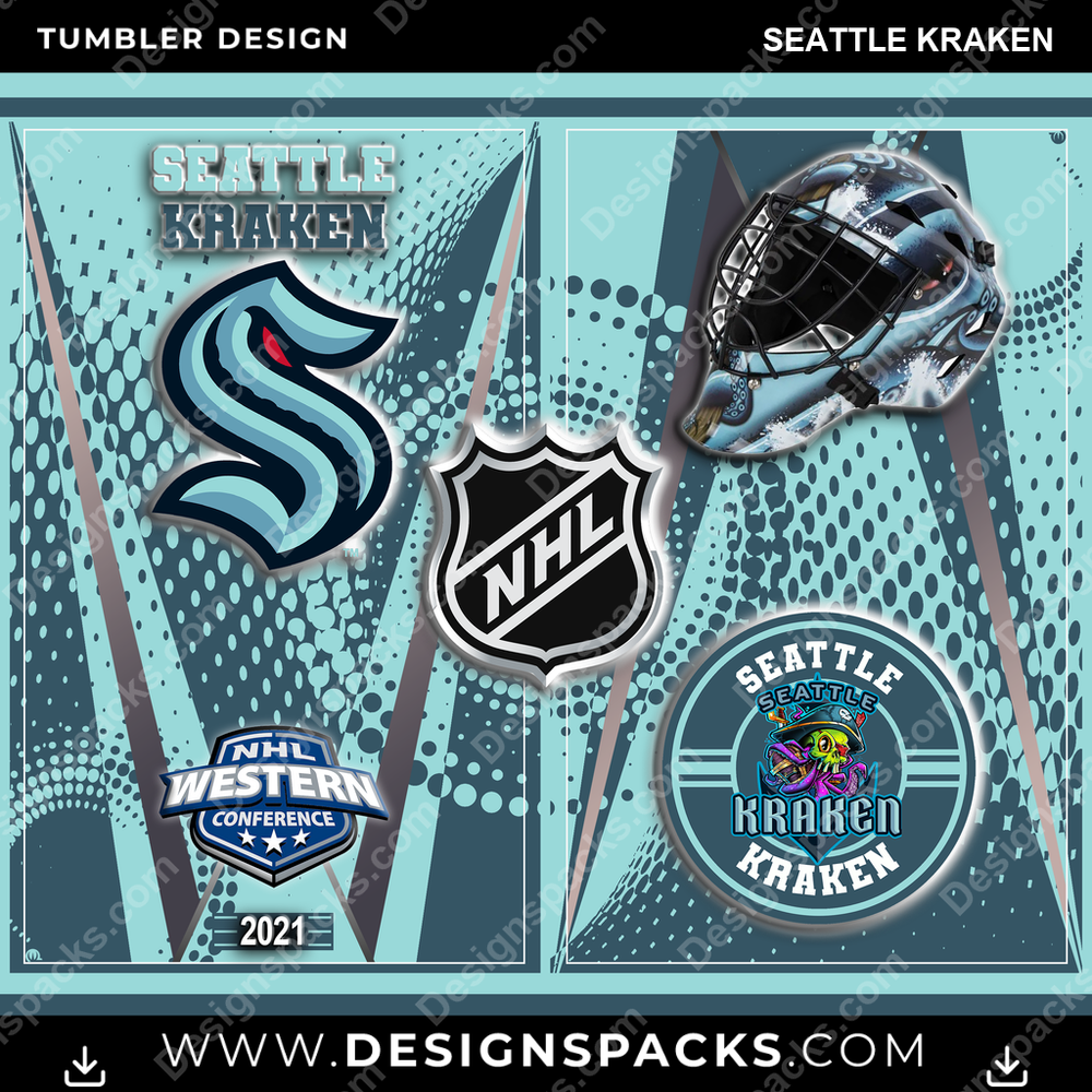 Ice Hockey Team Logo Seattle Kraken NHL Hockey Tumbler Digital Wrap Design Download