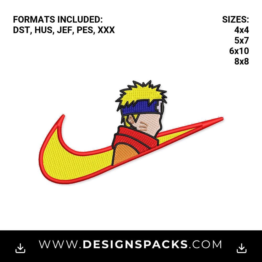 Naruto Anime Swoosh Embroidery Design - Instant digital download pattern at Designspacks.com