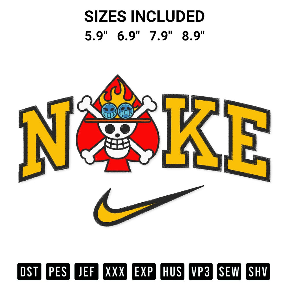 Stitch like a pro with the Spade Pirates Logo X Nike Embroidery Design embroidery pattern from Designspacks.com. High-quality digital machine embroidery file. Available sizes: 5.9", 6.9", 7.9", 8.9".