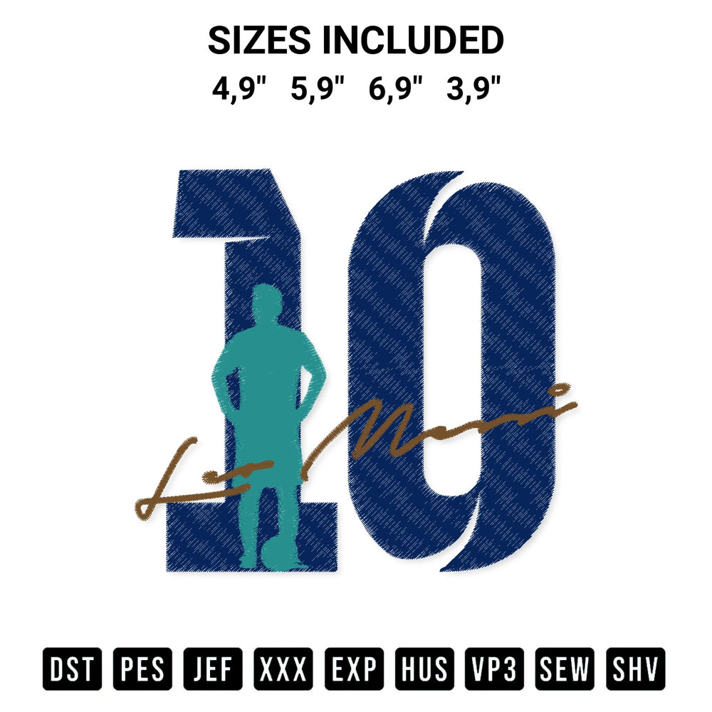 Download the Lionel Messi Signature M10 Messi Fifa World Cup Qatar 2022 Embroidery Design machine embroidery design exclusively at Designspacks.com. Premium digitized pattern for apparel and DIY crafts. Available sizes: 4,9", 5,9", 6,9", 3,9".