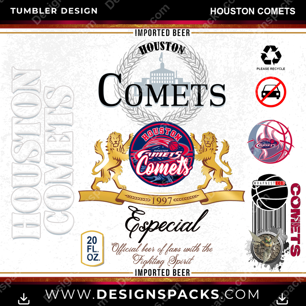 Basketball Modelo Houston Comets Tumbler Digital Wrap Design