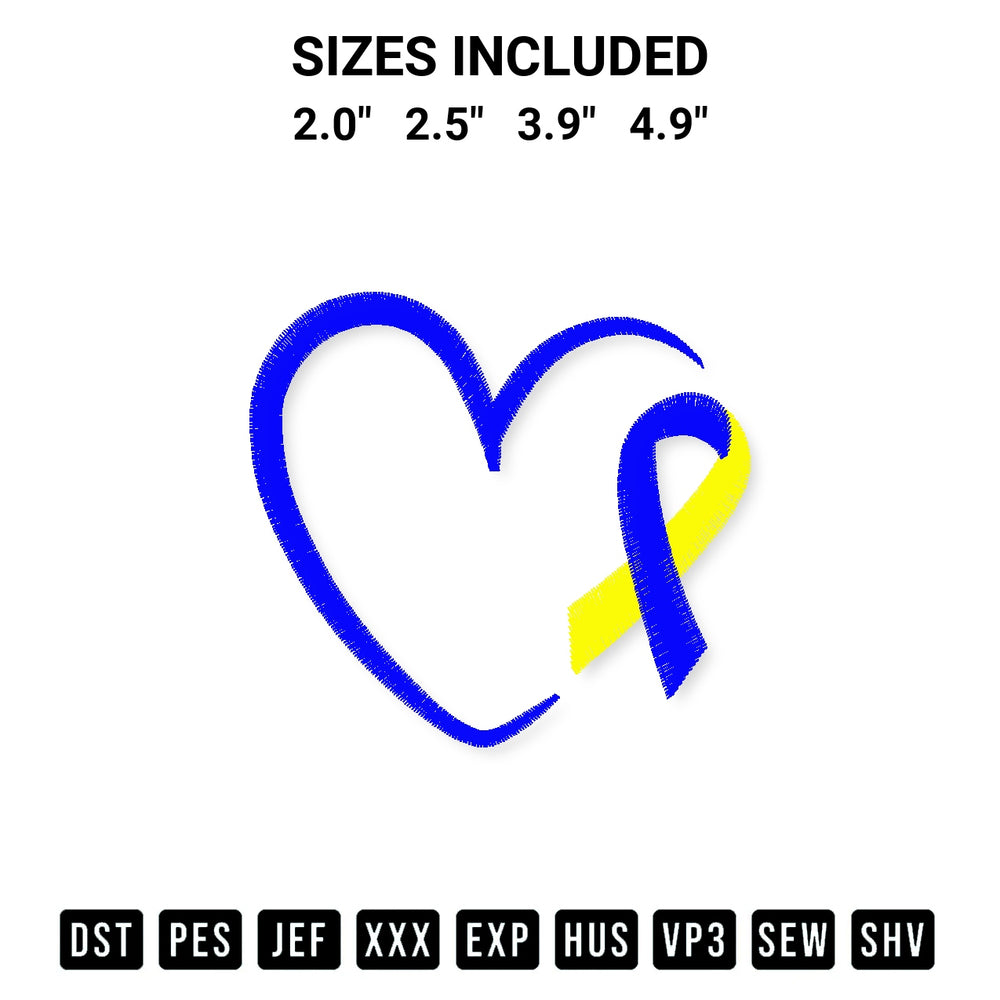 Transform your fabrics with the Yellow And Blue Ribbon Heart Embroidery Design embroidery design. Instant access to premium digitized patterns at Designspacks.com. Available sizes: 2.0", 2.5", 3.9", 4.9".