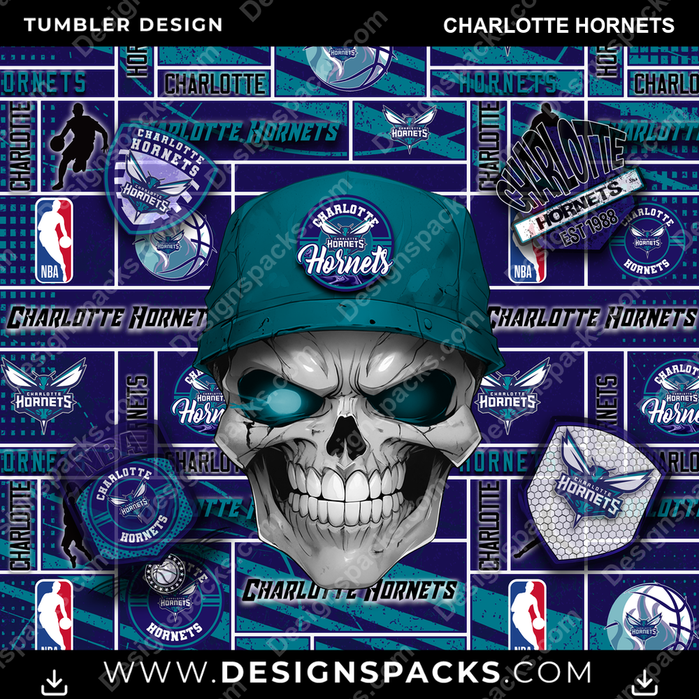 Basketball Skull Charlotte Hornets Tumbler Digital Wrap Design