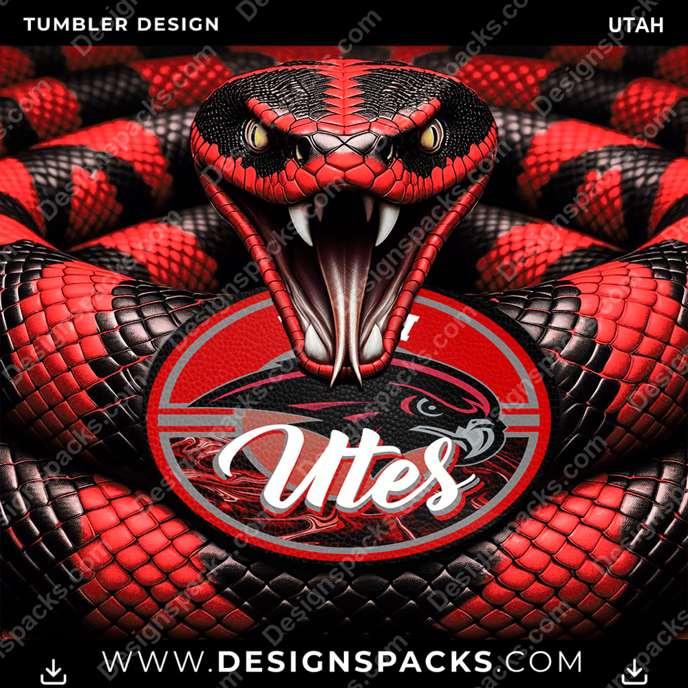 College Sport Rattle Snake Utah NCAA College Sport Tumbler Digital Wrap Design Download