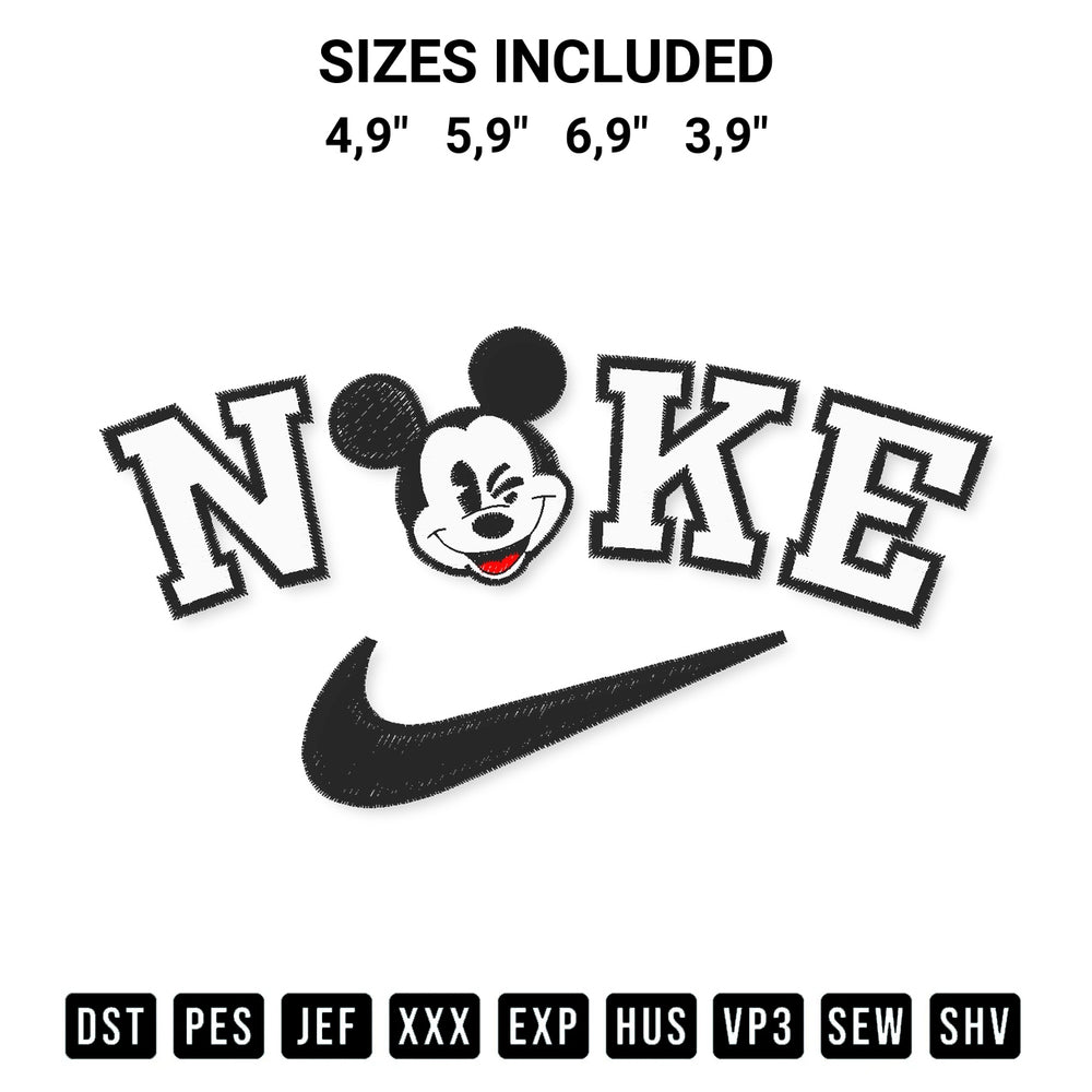 Add a unique touch to your apparel with the Nike Mickey Mouse Embroidery Design embroidery file. Premium instant download available now on Designspacks.com. Available sizes: 4,9", 5,9", 6,9", 3,9".