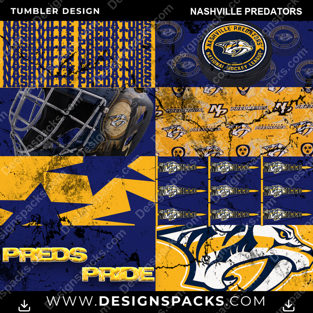 Hockey Distressed BG Nashville Predators Tumbler Digital Wrap Design