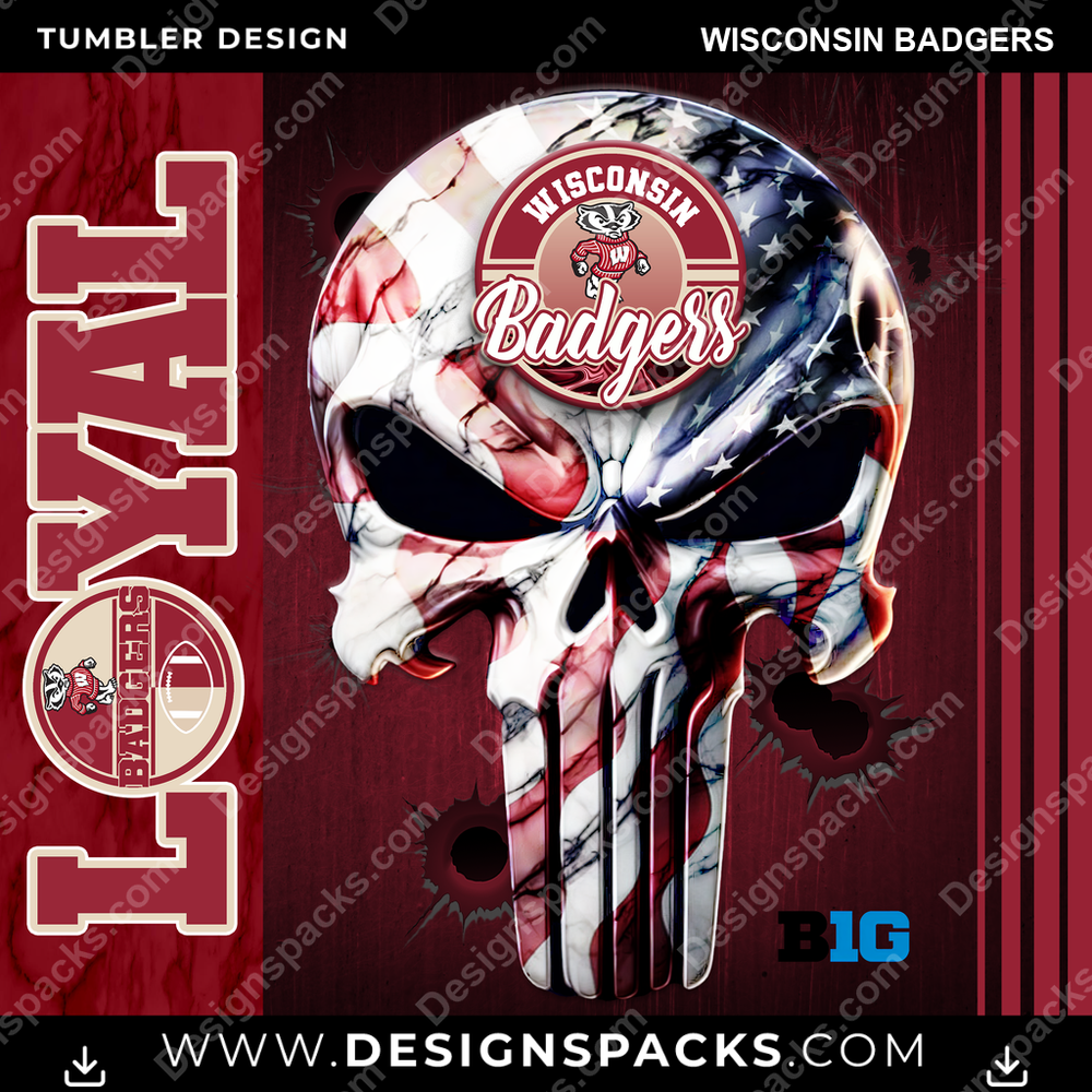 College Sport Loyal Wisconsin Badgers NCAA College Sport Tumbler Digital Wrap Design Download