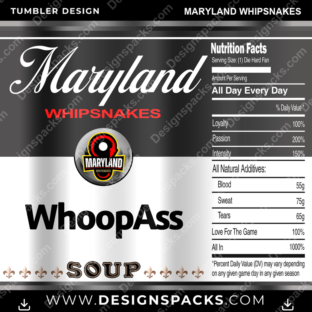 Lacrosse Soup Can Maryland Whipsnakes PLL Lacrosse Tumbler Digital Wrap Design Download