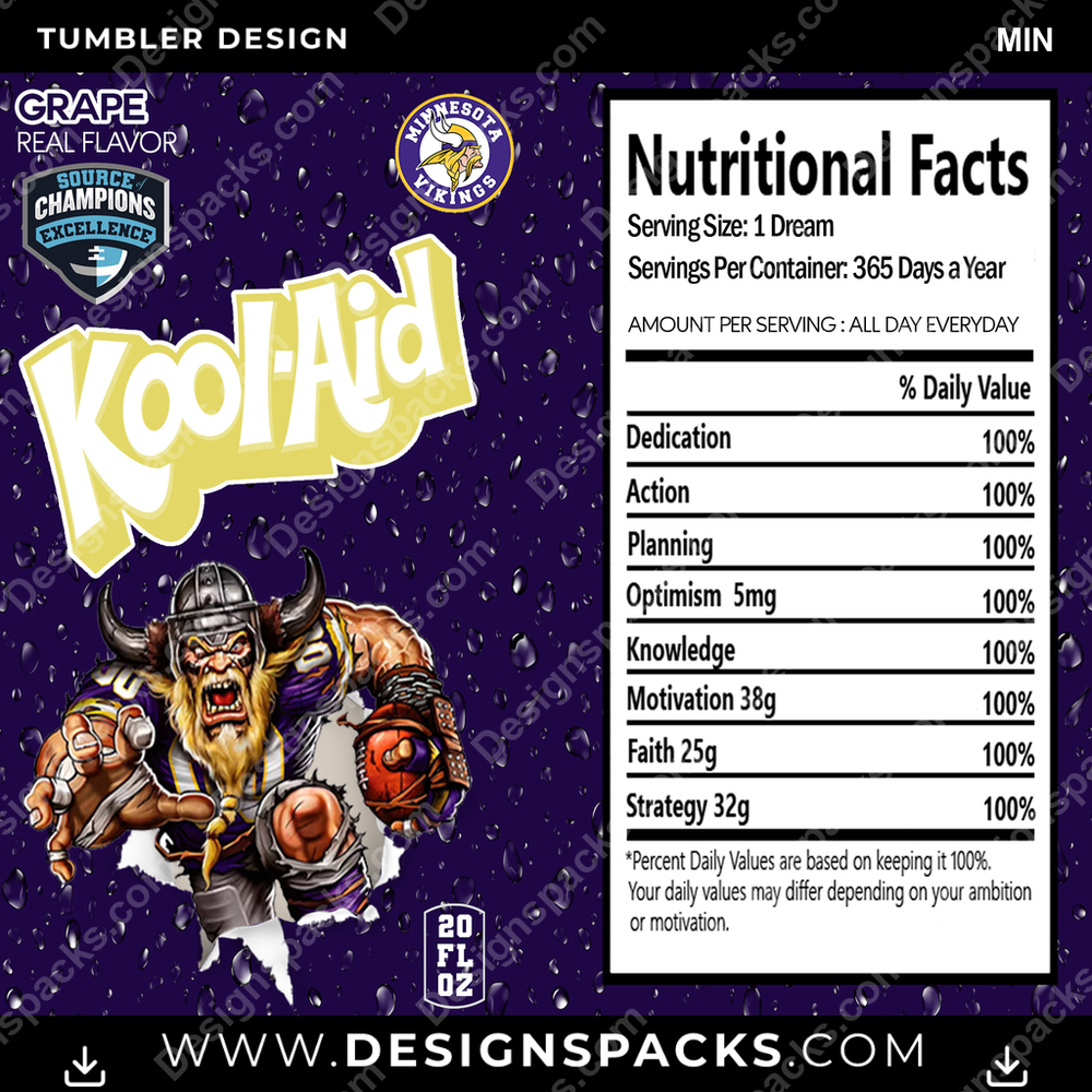 Football Kool-Aid MIN Tumbler Digital Wrap Design