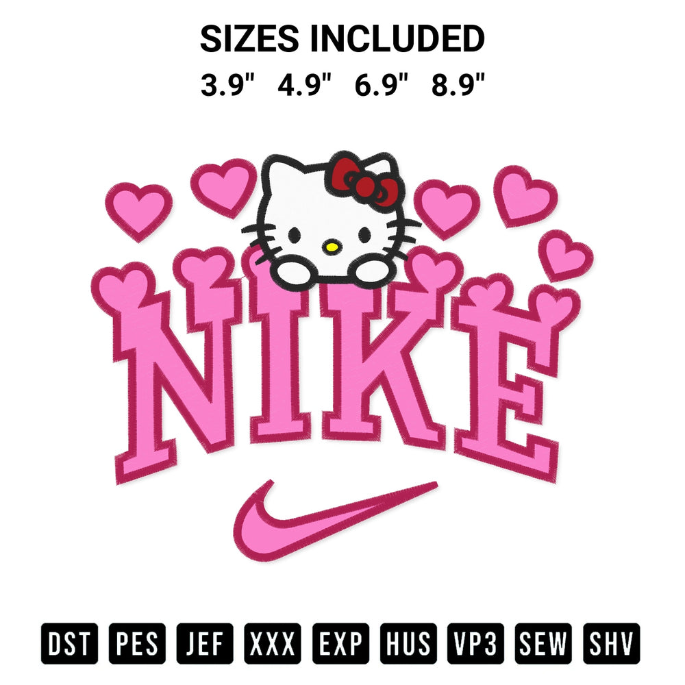 Looking for the perfect pattern? Download the Nike Hello Kitty Hearts Embroidery Design embroidery design today at Designspacks.com. Crisp, clean stitching guaranteed. Available sizes: 3.9", 4.9", 6.9", 8.9".