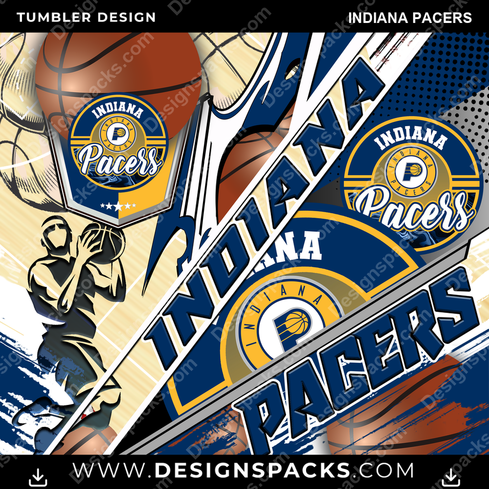 Basketball Silhouette Indiana Pacers Tumbler Digital Wrap Design