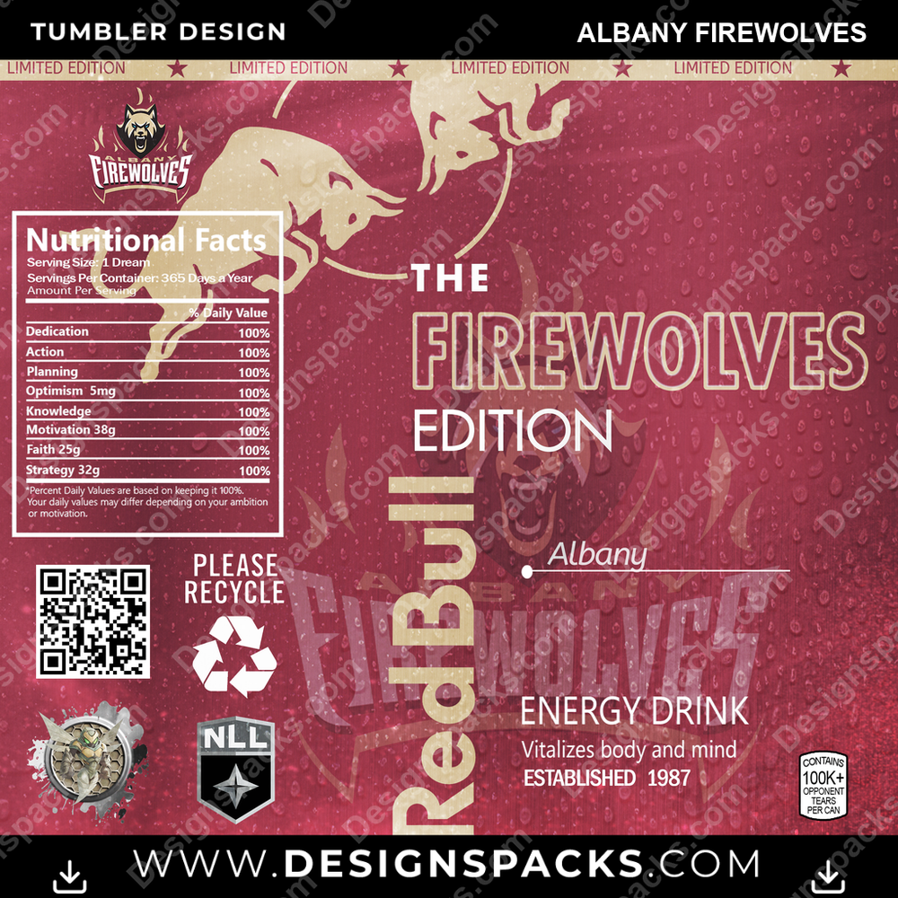 Lacrosse Red Bull Albany FireWolves Tumbler Digital Wrap Design