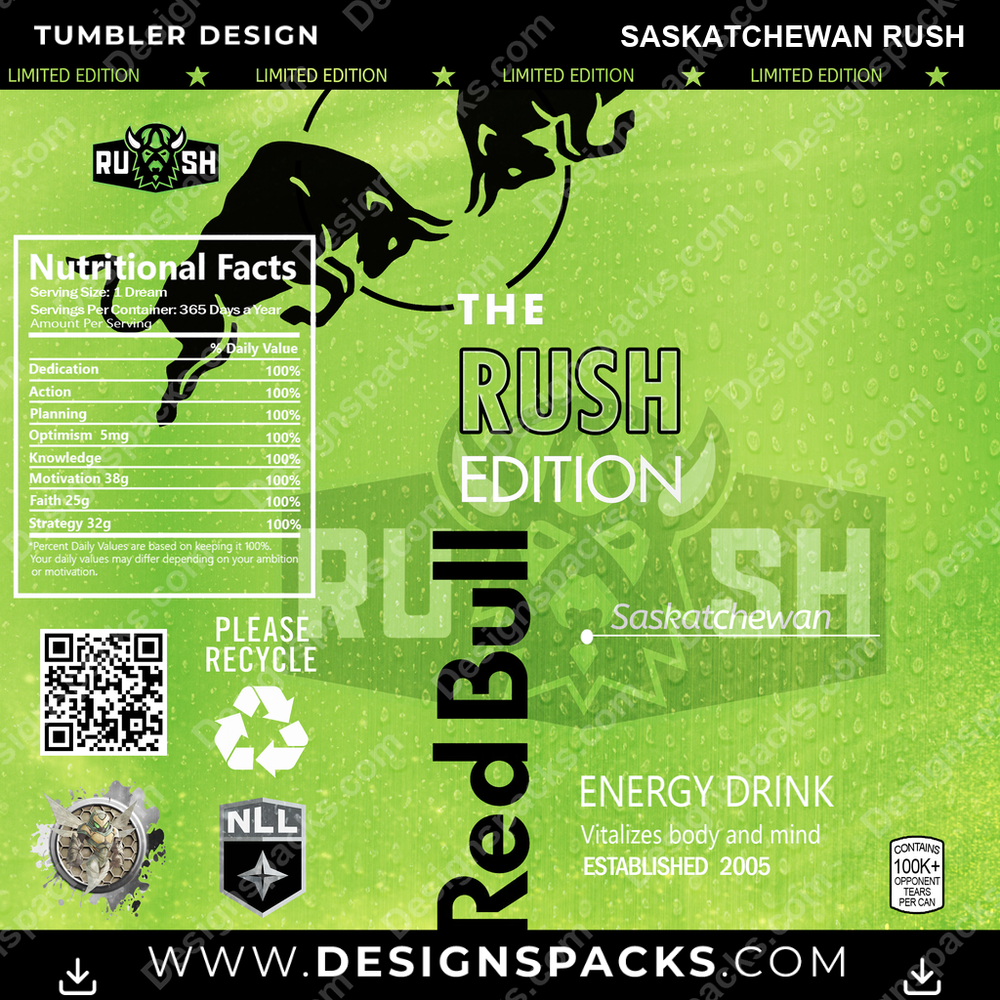 Lacrosse Red Bull Saskatchewan Rush Tumbler Digital Wrap Design