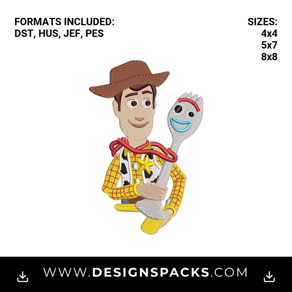 Sheriff Woody and Forky Toy Story Embroidery Design - Instant digital download pattern at Designspacks.com