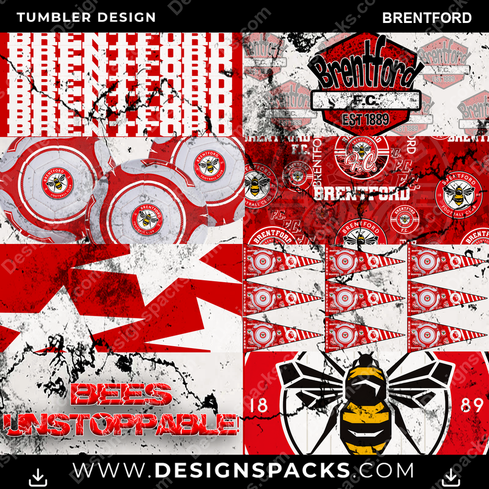 Soccer UK Distressed BG Brentford Tumbler Digital Wrap Design