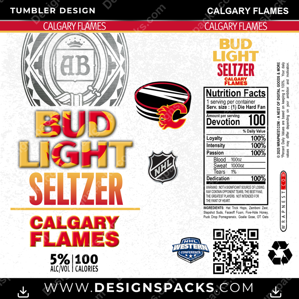 Hockey Bud Light Seltzer Calgary Flames Tumbler Digital Wrap Design