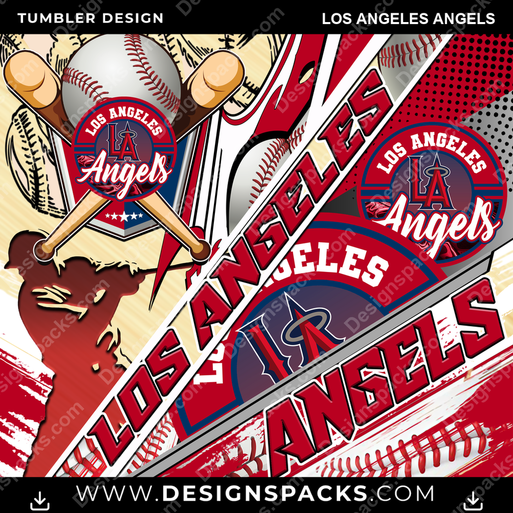 Baseball Silhouette Los Angeles Angels Tumbler Digital Wrap Design