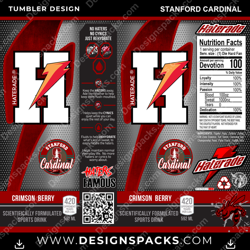 College Sport Haterade Stanford Cardinal NCAA College Sport Tumbler Digital Wrap Design Download