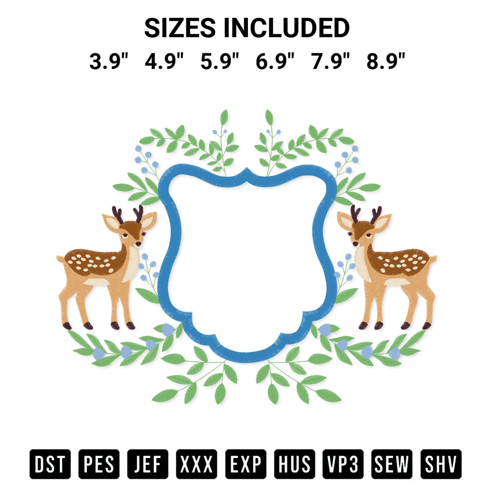 Get the Frame Deer Flowers With Leaves Embroidery Design embroidery design for your custom crafts! Premium digitized files available for instant download at Designspacks.com. Available sizes: 3.9", 4.9", 5.9", 6.9", 7.9", 8.9".