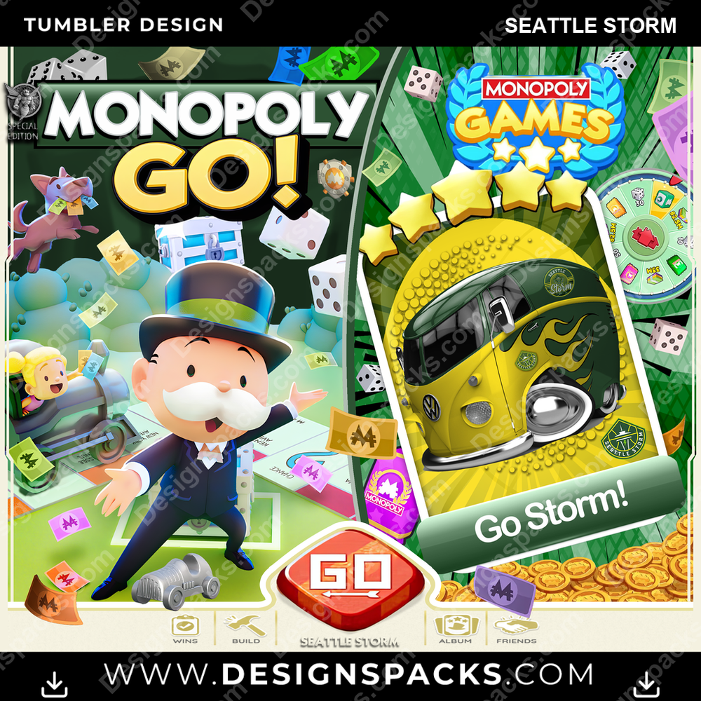 Basketball Monopoly Go! Seattle Storm Tumbler Digital Wrap Design