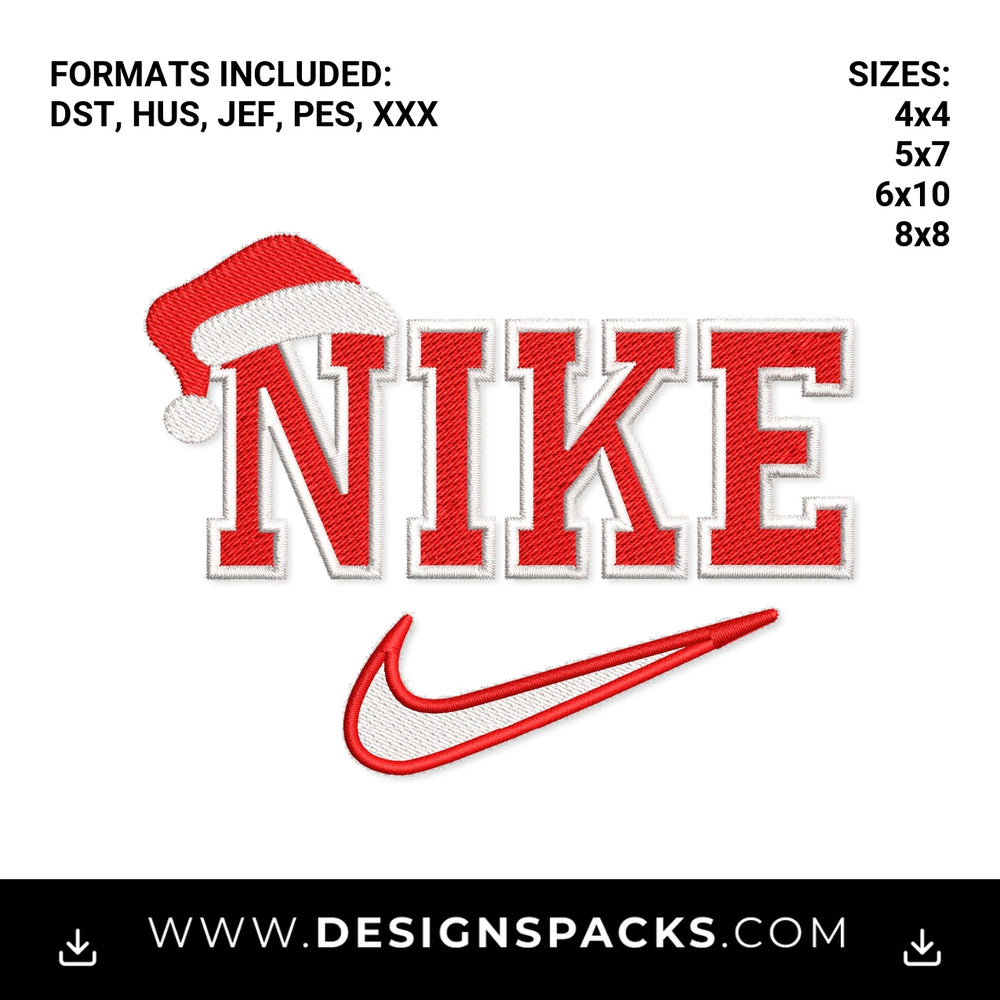 Christmas Nike Santa Hat with Swoosh Embroidery Design - Instant digital download pattern at Designspacks.com