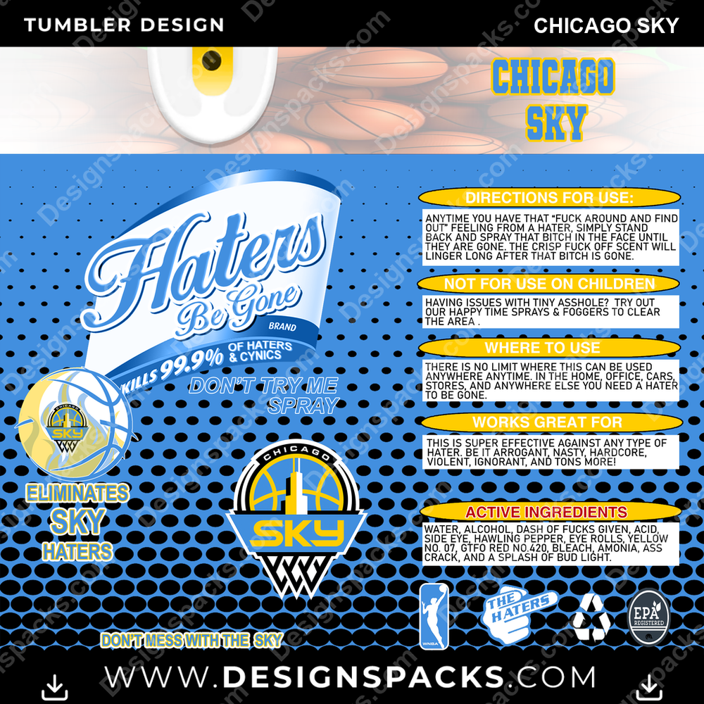 Basketball Haters Be Gone Chicago Sky Tumbler Digital Wrap Design