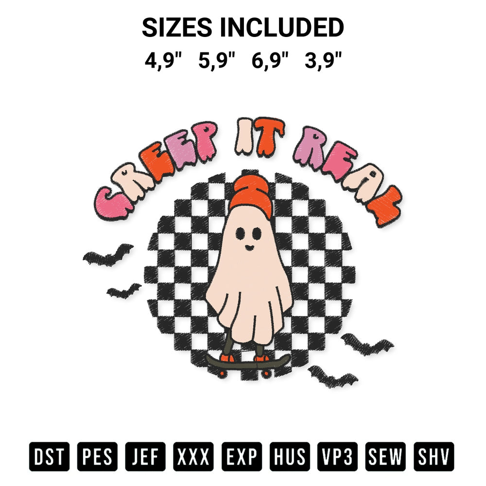 Discover the perfect addition to your crafting collection: Creep It Real Ghost Halloween Retro Sweating Sucks Skeleton Boys Logo Embroidery Design embroidery file. Instantly available at Designspacks.com. Available sizes: 4,9", 5,9", 6,9", 3,9".