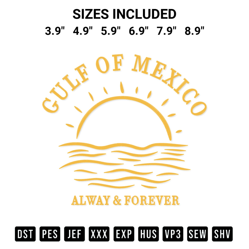 Discover the perfect addition to your crafting collection: Gulf Of Mexico Alway And Forever Embroidery Design embroidery file. Instantly available at Designspacks.com. Available sizes: 3.9", 4.9", 5.9", 6.9", 7.9", 8.9".