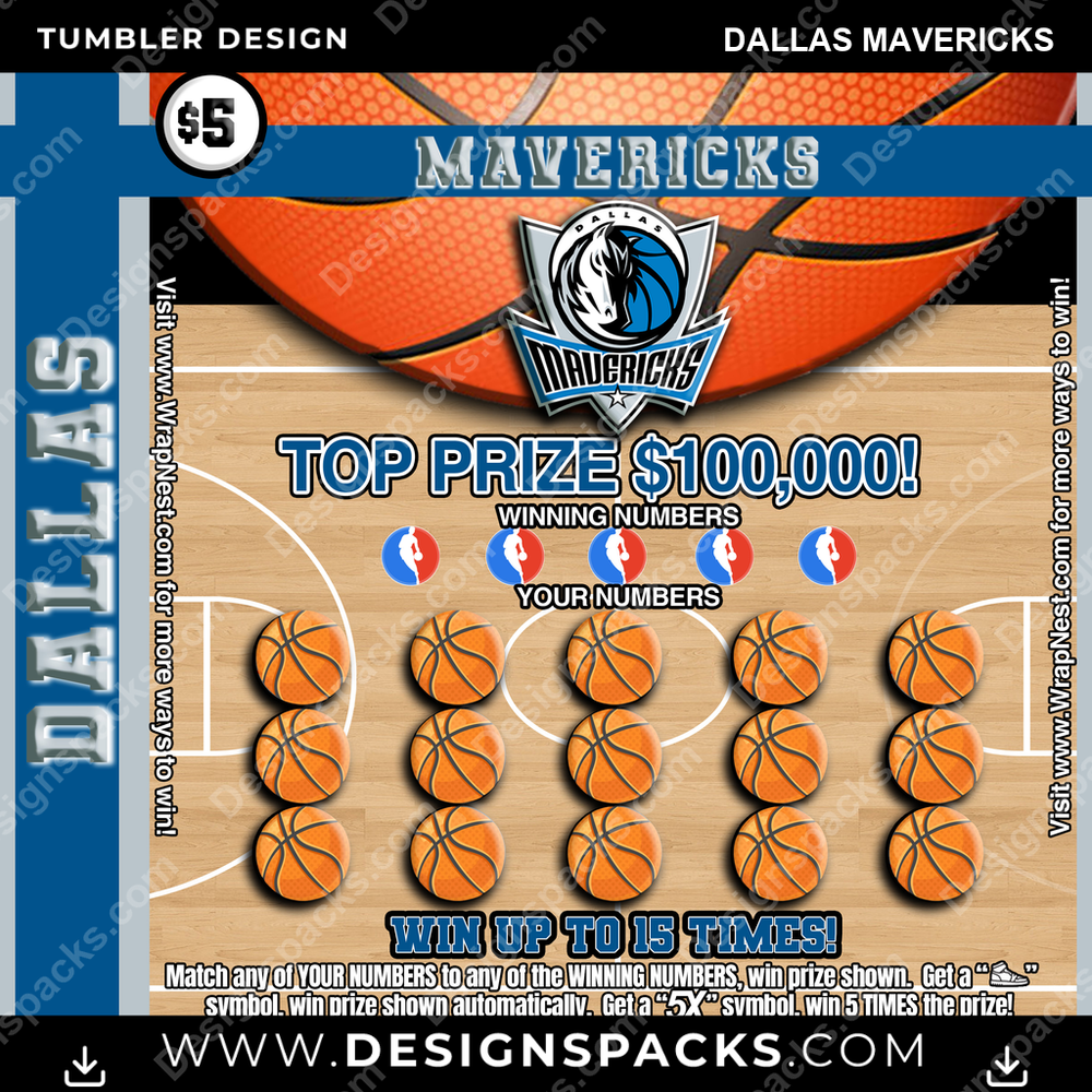 Basketball Lottery Ticket Dallas Mavericks NBA Basketball Tumbler Digital Wrap Design Download