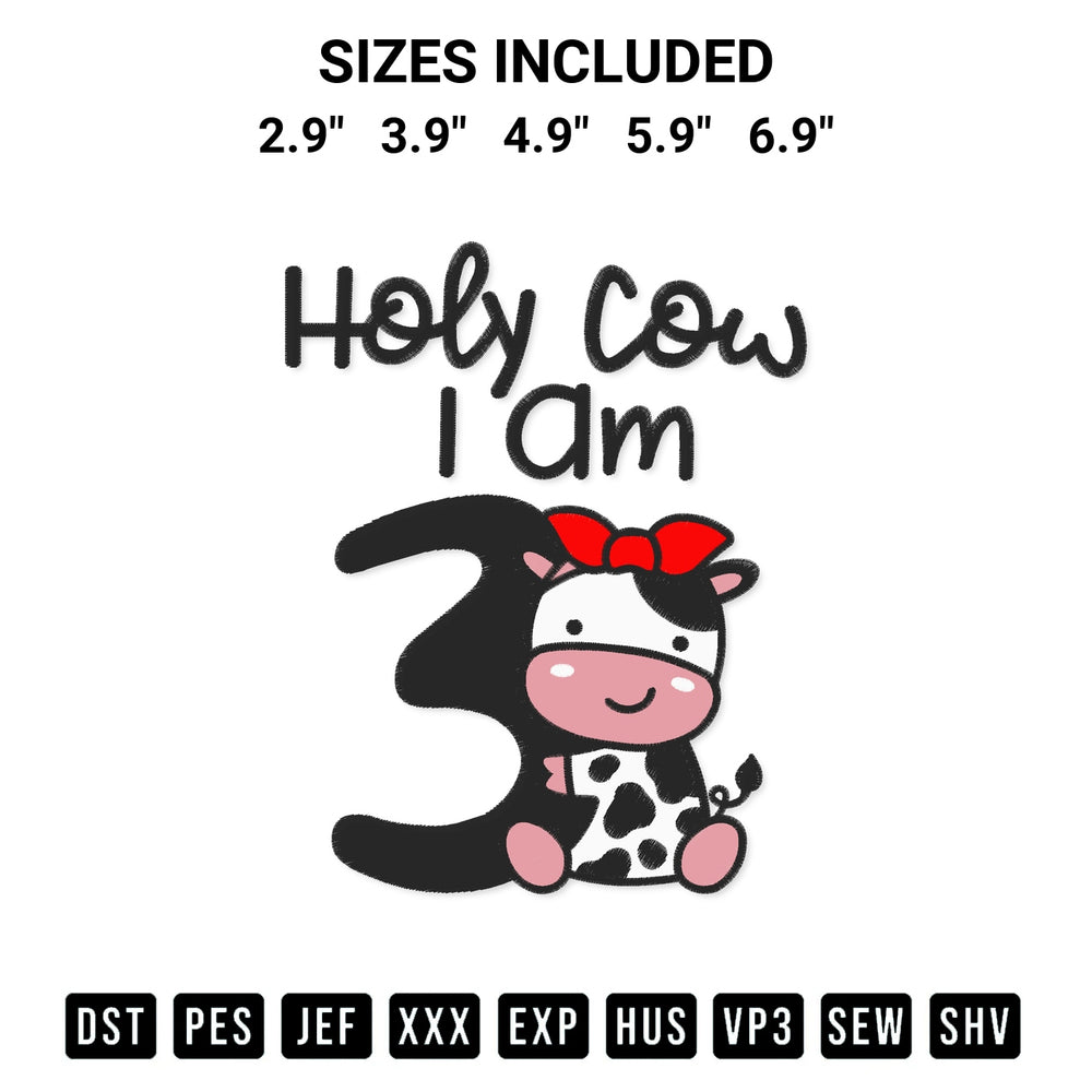 Discover the perfect addition to your crafting collection: Holy Cow I Am Three Girl Embroidery Design embroidery file. Instantly available at Designspacks.com. Available sizes: 2.9", 3.9", 4.9", 5.9", 6.9".