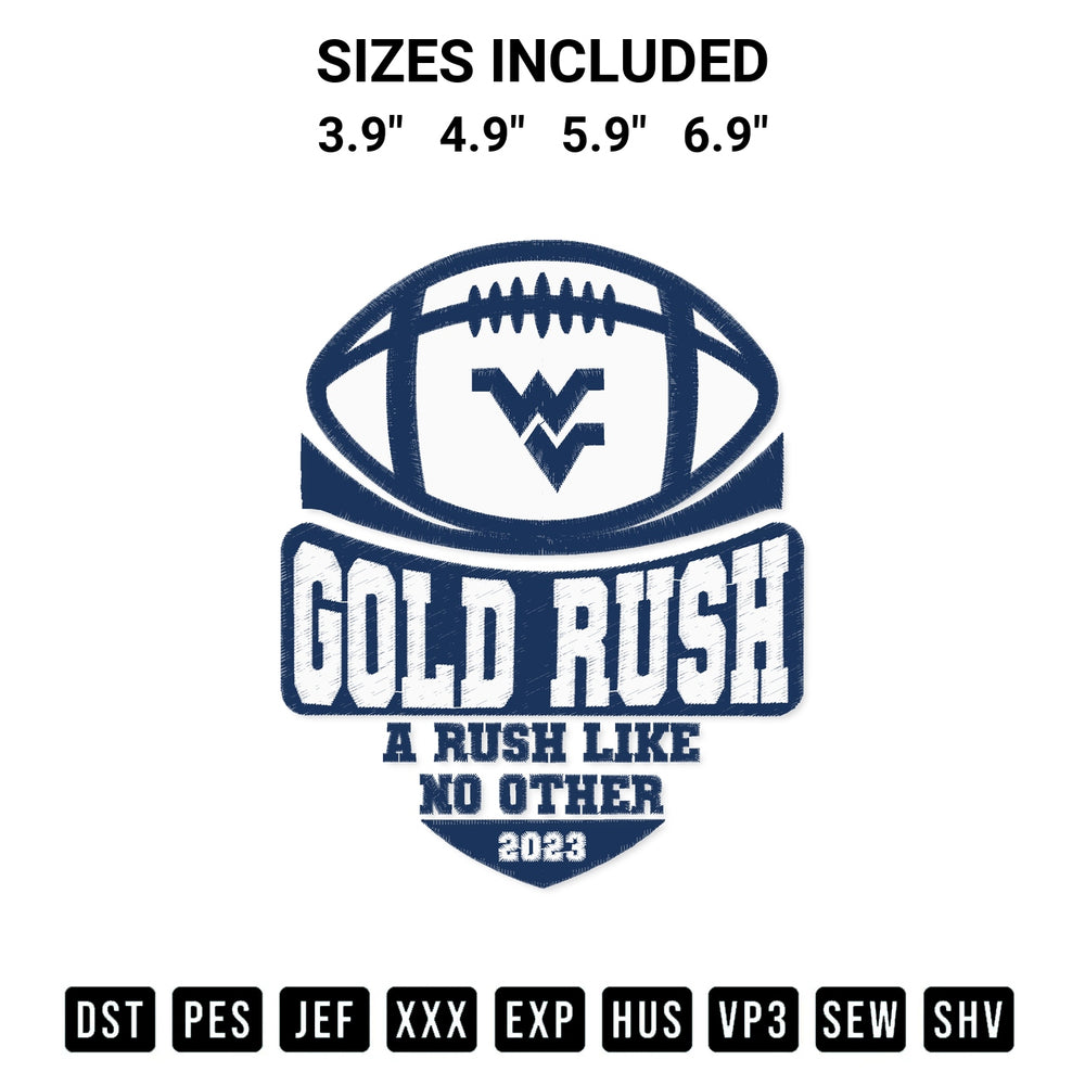 Stitch like a pro with the Gold Rush A Rush Like No Other 2023 Embroidery Design embroidery pattern from Designspacks.com. High-quality digital machine embroidery file. Available sizes: 3.9", 4.9", 5.9", 6.9".