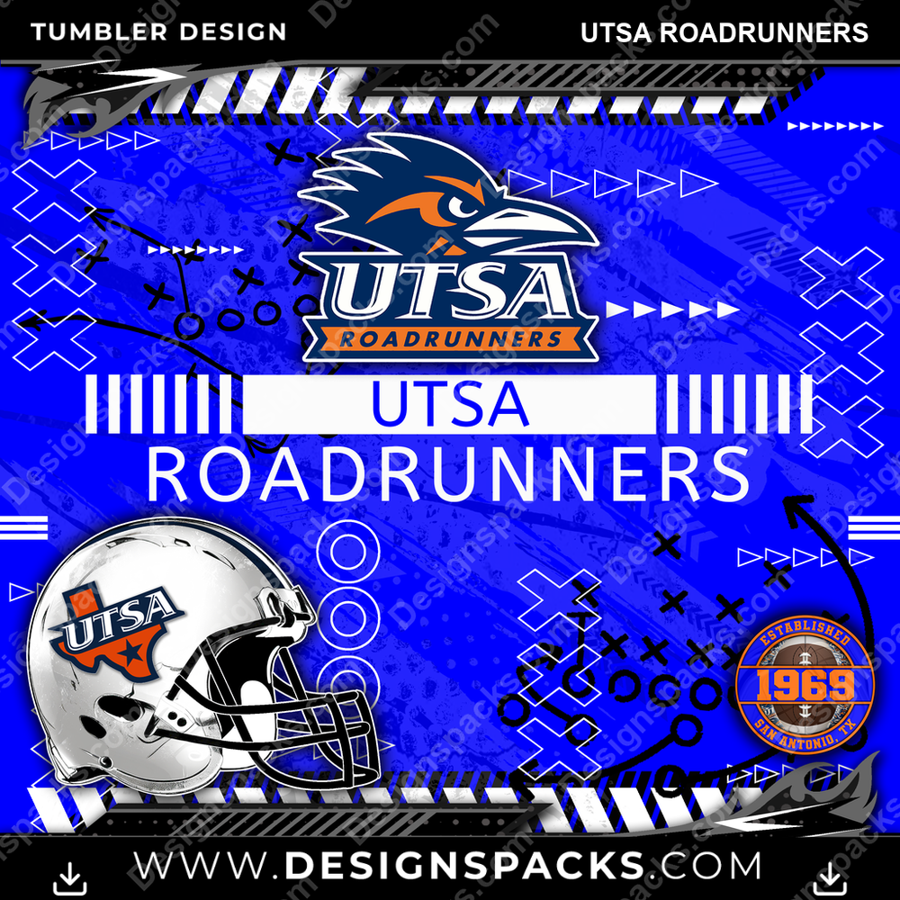College Sport Xs & Os UTSA Roadrunners NCAA College Sport Tumbler Digital Wrap Design Download