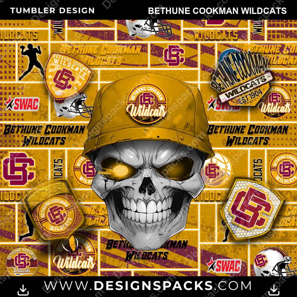 College Sport Skull Bethune Cookman Wildcats NCAA College Sport Tumbler Digital Wrap Design Download