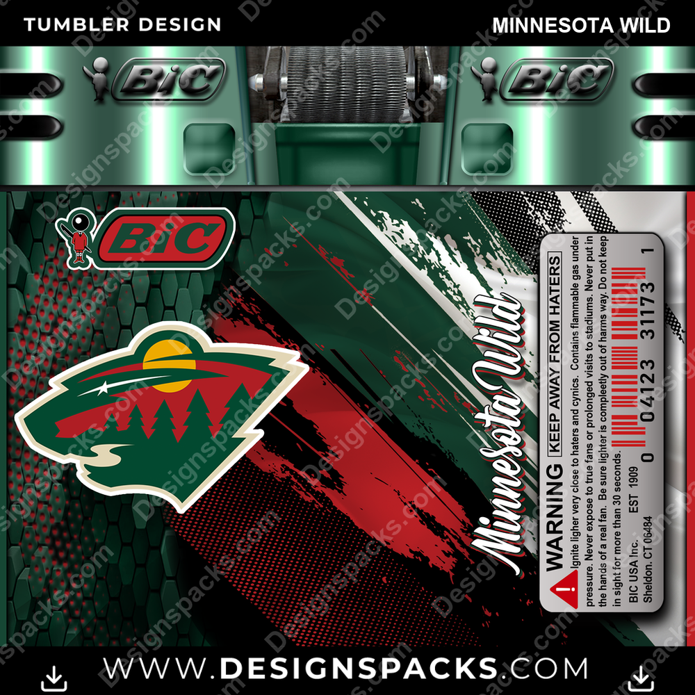 Hockey BIC Lighter Minnesota Wild Tumbler Digital Wrap Design