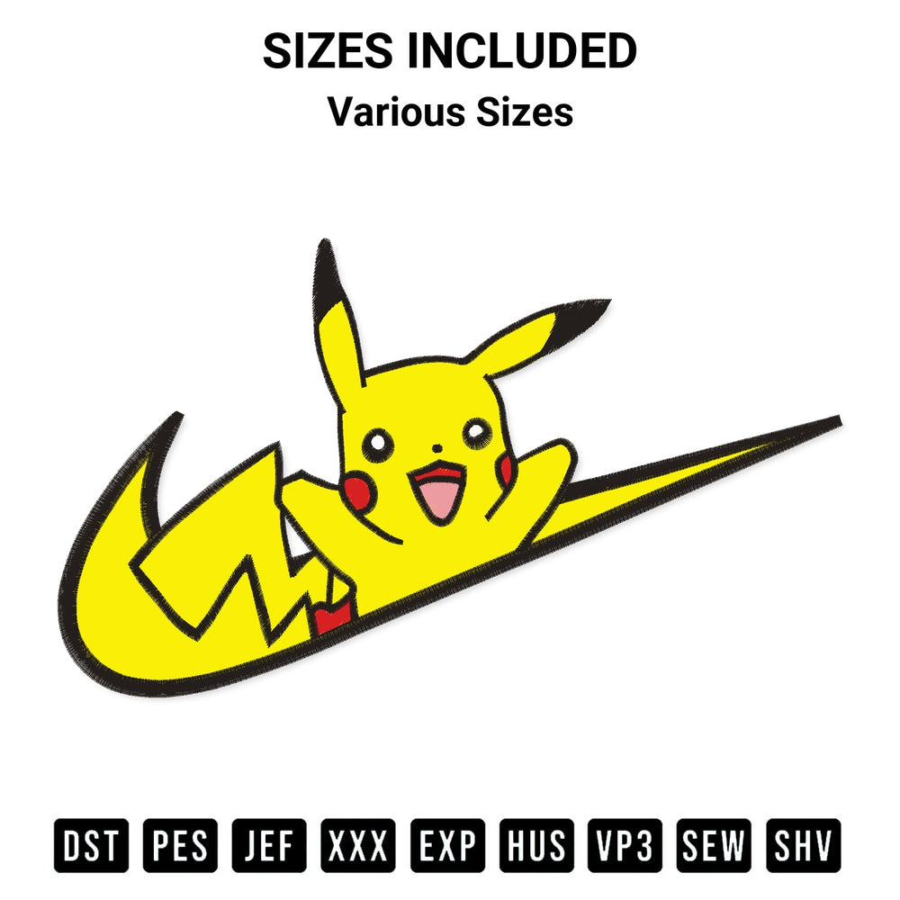 Discover the perfect addition to your crafting collection: Pikachu Nike Embroidery Design embroidery file. Instantly available at Designspacks.com. Available sizes: Various Sizes.